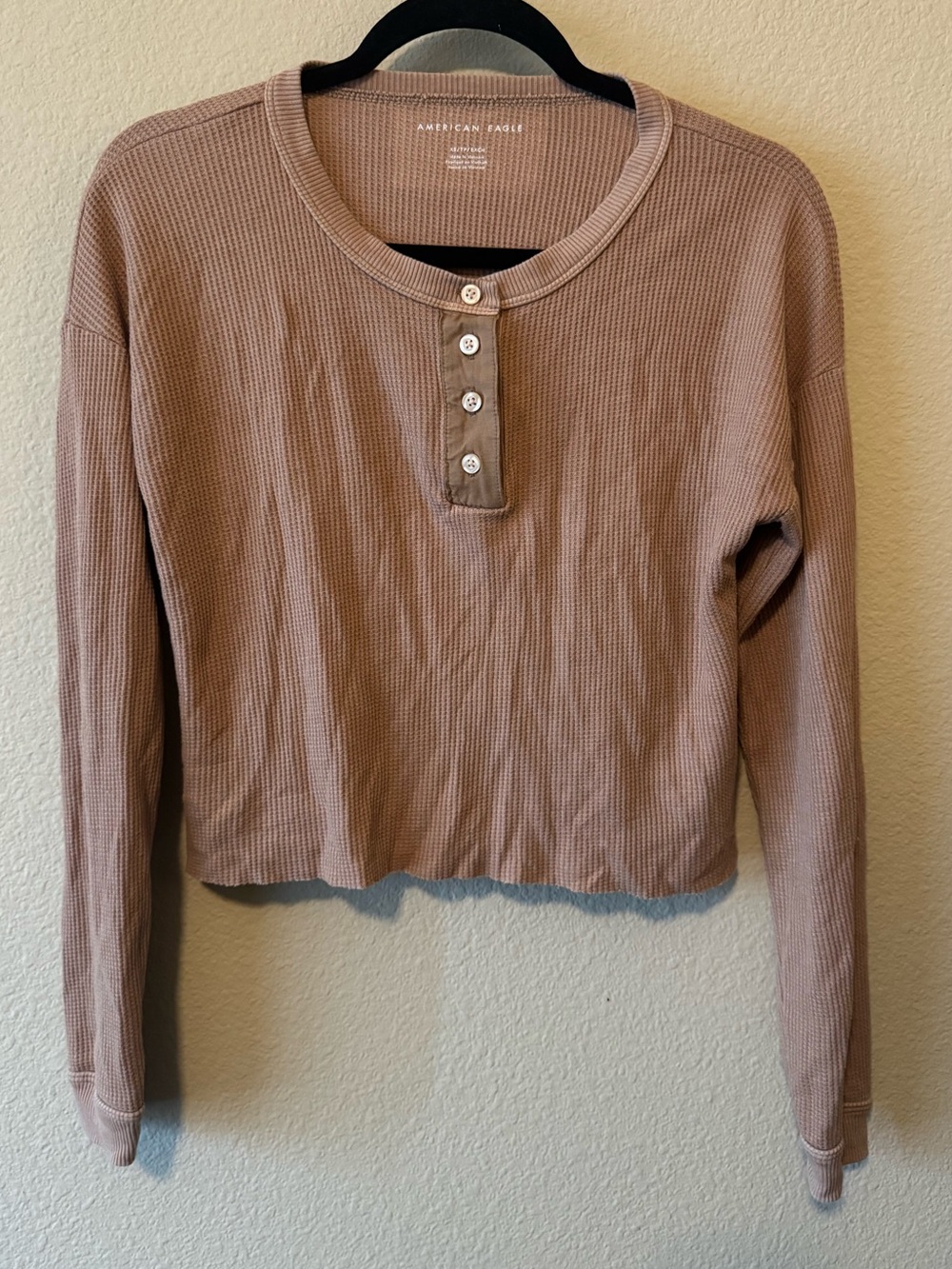 American Eagle waffle knit button long sleeve top